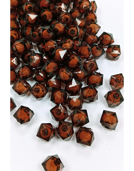 Küp Boncuk İçten Boncuklu Bileklik Çanta Boncuğu 10 mm 50 gr Kahverengi - BNC455