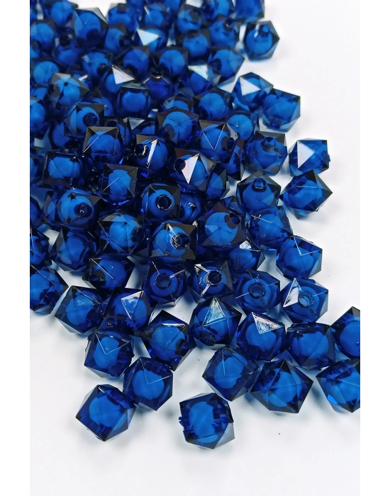 Küp Boncuk İçten Boncuklu Bileklik Çanta Boncuğu 10 mm 50 gr Koyu Mavi - BNC453