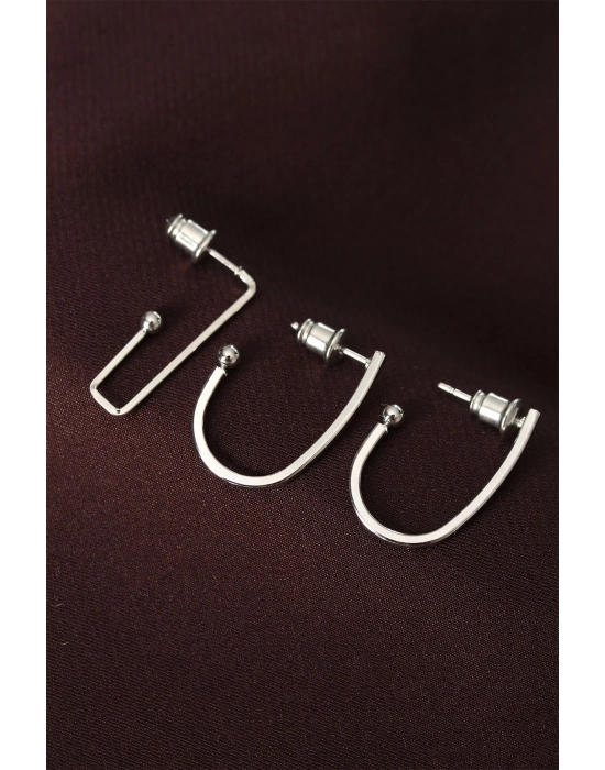 ® küpeGeometrik Model Gümüş Renk Metal Çoklu Küpe