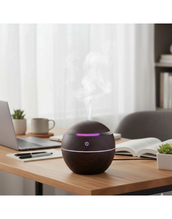 ® Küre Model Akasya Renk Hava Nemlendirici – Ultrasonik Soğuk Buhar Makinesi, LED Işıklı Masaüstü Oda Nemlendirici