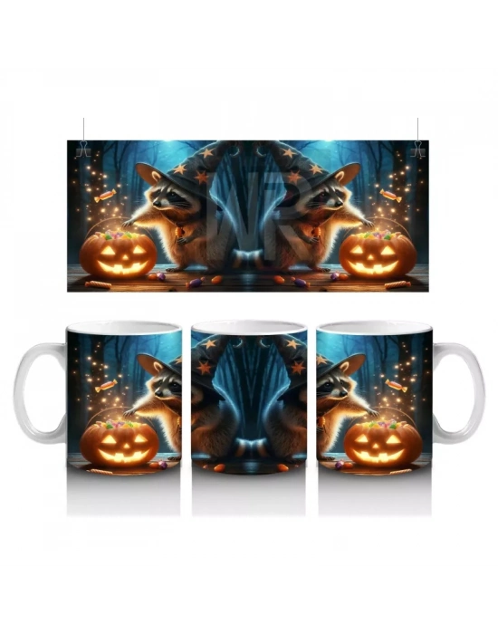 Kurt Adam ve Balkabağı Figürlü Gotik Korku Temalı Cadılar Bayramı Baskılı Kupa