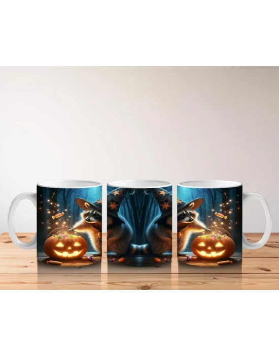 Kurt Adam ve Balkabağı Figürlü Gotik Korku Temalı Cadılar Bayramı Baskılı Kupa