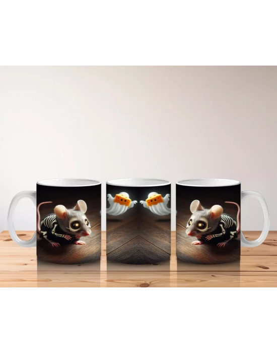 Kuru Kafalı Şamdanlar ve Gotik Mum Işıklarıyla Cadılar Bayramı Baskılı Kupa Bardak