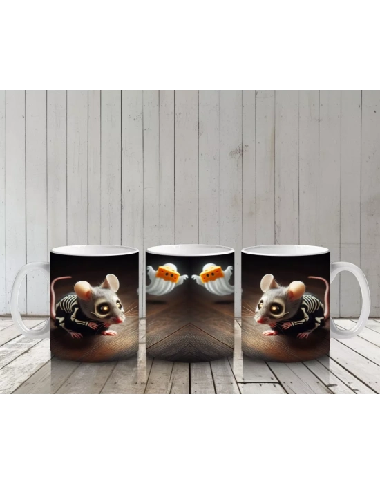 Kuru Kafalı Şamdanlar ve Gotik Mum Işıklarıyla Cadılar Bayramı Baskılı Kupa Bardak