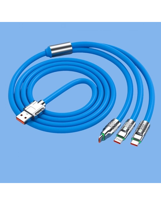 ® Kutulu  3 Şarj Aleti 1 Arada Çinko Alaşım Hızlı Şarj Kablosu Mavi 3 in 1