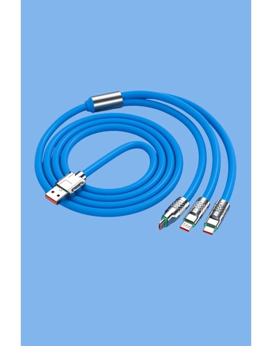 ® Kutulu  3 Şarj Aleti 1 Arada Çinko Alaşım Hızlı Şarj Kablosu Mavi 3 in 1