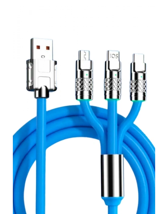 ® Kutulu  3 Şarj Aleti 1 Arada Çinko Alaşım Hızlı Şarj Kablosu Mavi 3 in 1