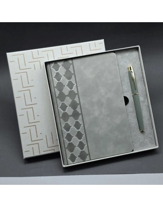 Kutulu Gri Defter Ve Metal Kalem Seti
