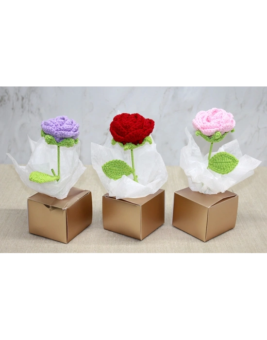 Kutulu Tekli El Örgüsü Gül Kutulu