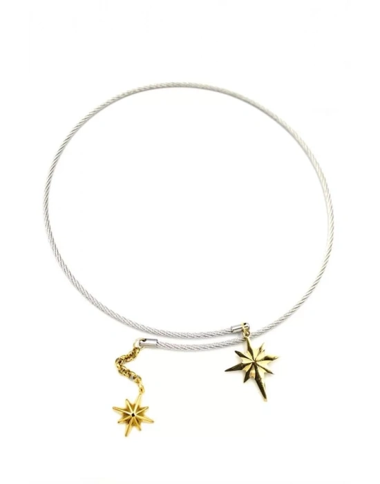 Kutup Yıldızı Tasma Kolye - Gümüş
