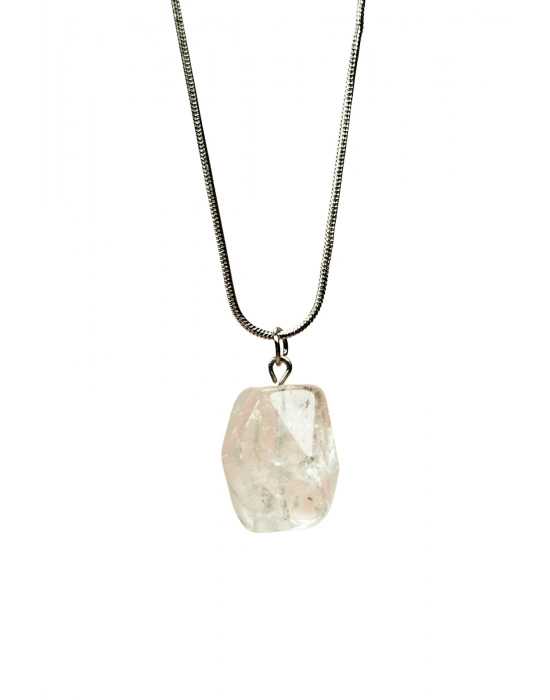 Kuvars Doğal Taşı Zincirli El Yapımı Kolye Uç: 2 cm Zincir: 20 cm Kutulu