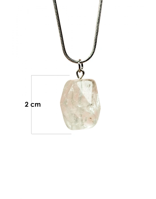 Kuvars Doğal Taşı Zincirli El Yapımı Kolye Uç: 2 cm Zincir: 20 cm Kutulu