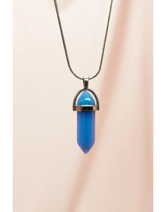 Kyanit Doğal Taşı Zincirli El Yapımı Tasarımlı Kolye Uç: 3,5 cm Zincir: 20 cm Kutulu