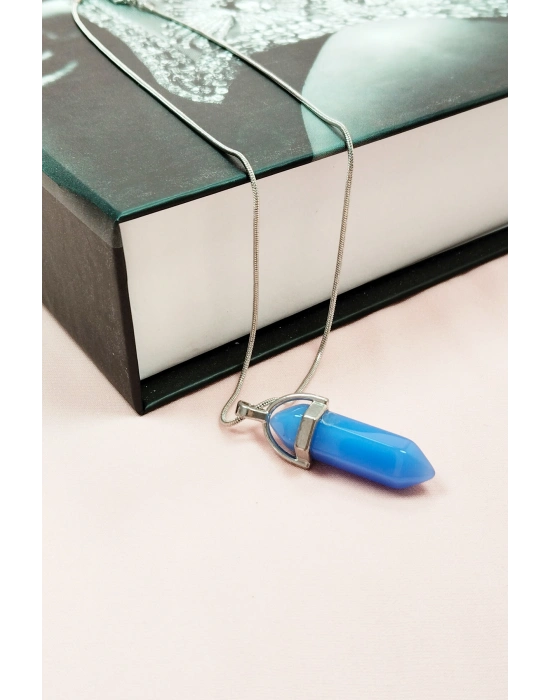 Kyanit Doğal Taşı Zincirli El Yapımı Tasarımlı Kolye Uç: 3,5 cm Zincir: 20 cm Kutulu