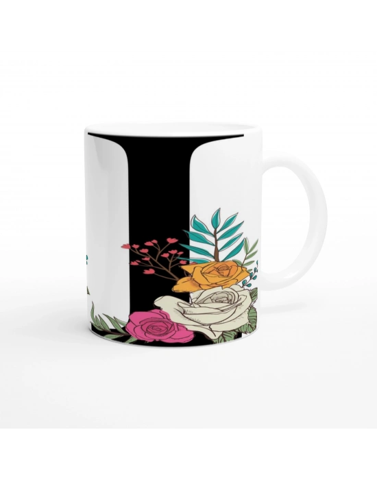 L Harfi Çiçek Motifli Kupa Bardak