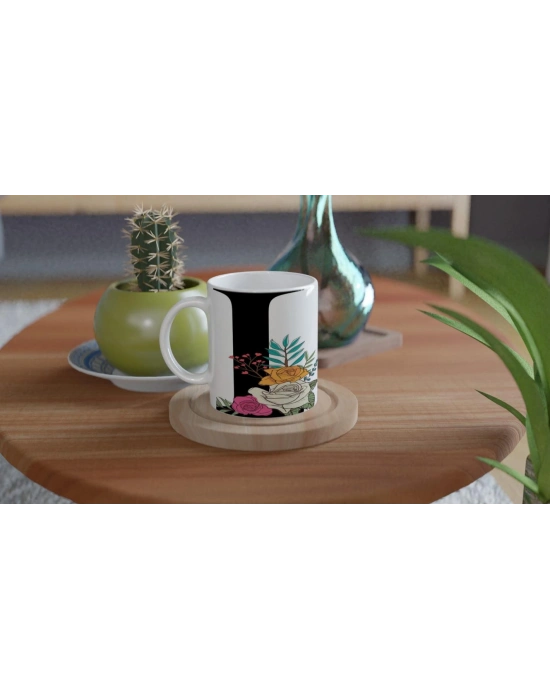 L Harfi Çiçek Motifli Kupa Bardak