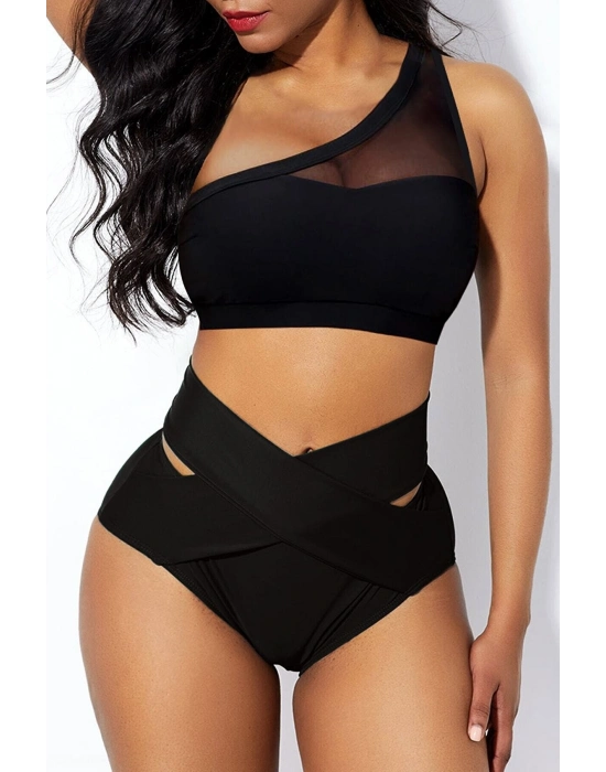 Kadın Siyah Yüksel Bel Tül Detaylı Sütyen Külot Takımı