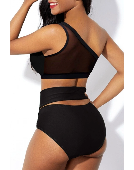 Kadın Siyah Yüksel Bel Tül Detaylı Sütyen Külot Takımı