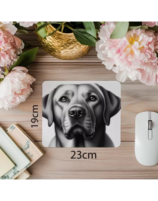 Labrador Retriever Karakalem Mousepad - 19x23 cm 2 mm Dikdörtgen İthal Baskılı Mouse Pad