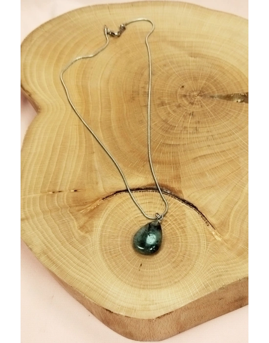 Labradorit Doğal Taşı Zincirli El Yapımı Kolye Uç: 2 cm Zincir: 20 cm Kutulu