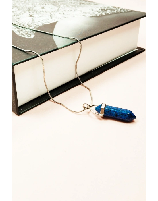 Labradorit Doğal Taşı Zincirli El Yapımı Tasarımlı Kolye Uç: 3,5 cm Zincir: 20 cm Kutulu