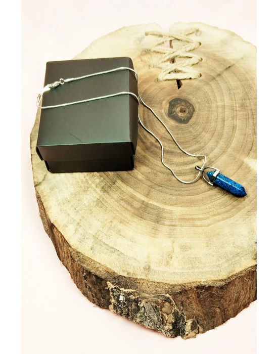 Labradorit Doğal Taşı Zincirli El Yapımı Tasarımlı Kolye Uç: 3,5 cm Zincir: 20 cm Kutulu