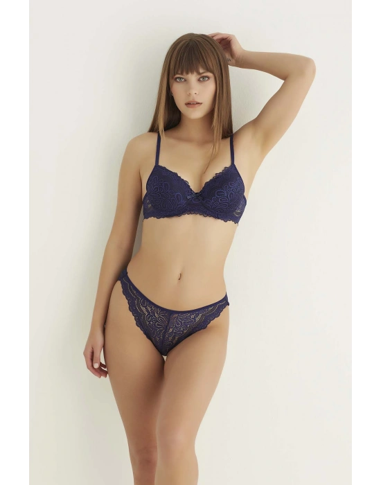 Lacivert Destekli Slip Külotlu Dantelli Sütyen Takımı 4007