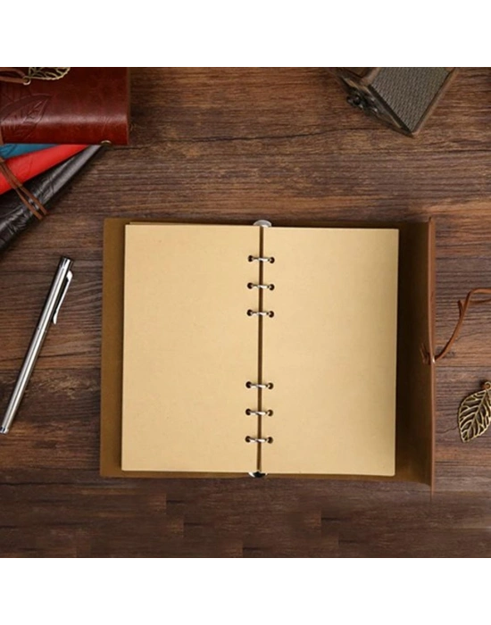 Lacivert Yaprak Desenli Deri Defter