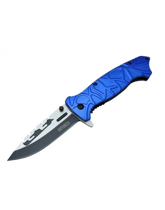 Lanmark M30b Tırtıklı Kamp Çakı 21 Cm - Plastik Sap, Otomatik, Kemerlikli