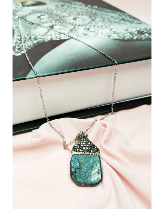 Lapis Doğal Taşı Zincirli El Yapımı Kolye Uç: 3 cm Zincir: 20 cm Kutulu