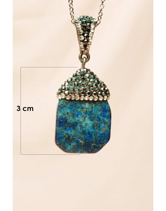 Lapis Doğal Taşı Zincirli El Yapımı Kolye Uç: 3 cm Zincir: 20 cm Kutulu