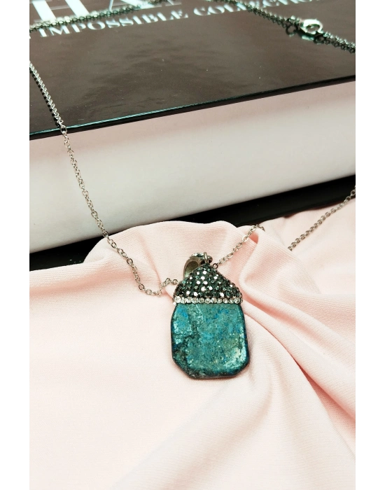 Lapis Doğal Taşı Zincirli El Yapımı Kolye Uç: 3 cm Zincir: 20 cm Kutulu