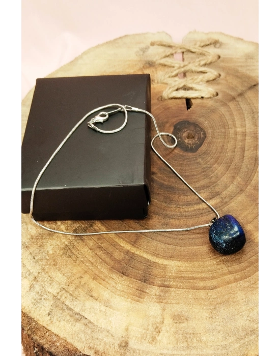 Lapis Lazuri Doğal Taşı Zincirli El Yapımı Kolye Uç: 2 cm Zincir: 20 cm Kutulu