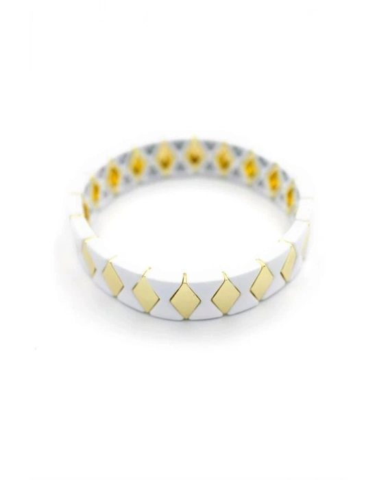 Lastikli Porselen Bilezik - Beyaz