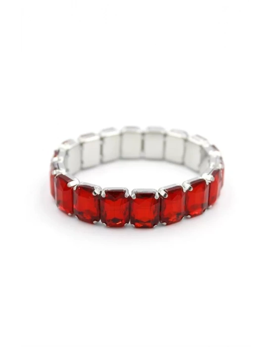 Lastikli Taşlı Bilezik - Kırmızı