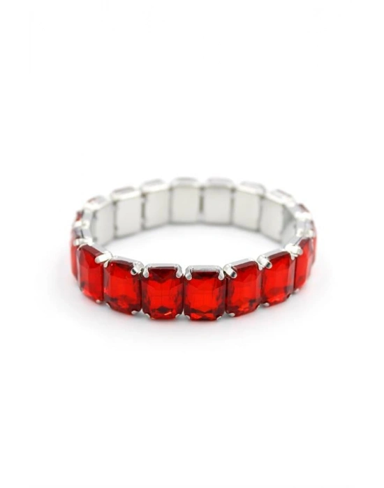Lastikli Taşlı Bilezik - Kırmızı