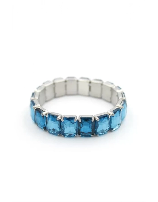 Lastikli Taşlı Bilezik - Mavi