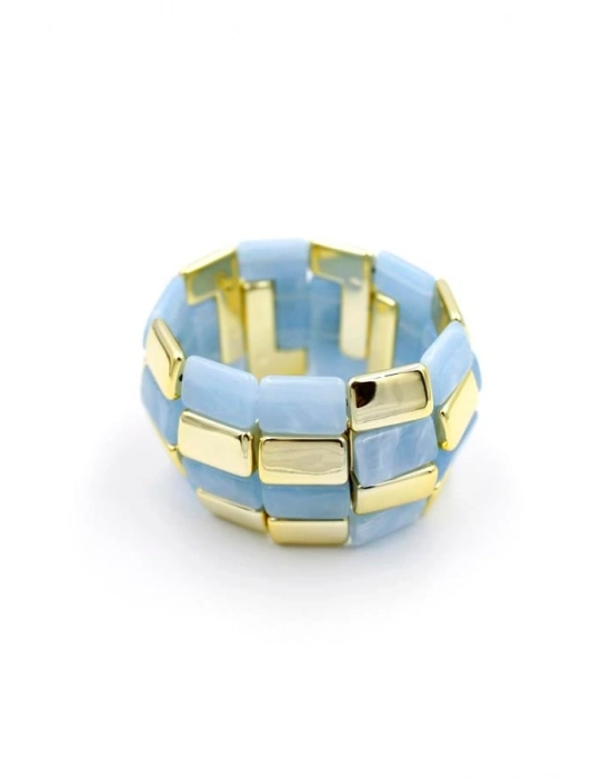 Lastikli Taşlı Bilezik - Mavi