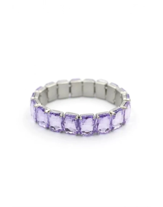 Lastikli Taşlı Bilezik - Mor