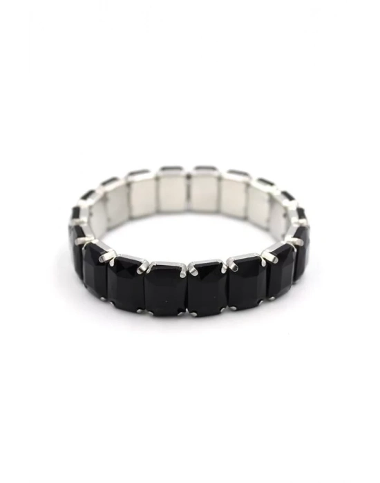 Lastikli Taşlı Bilezik - Siyah