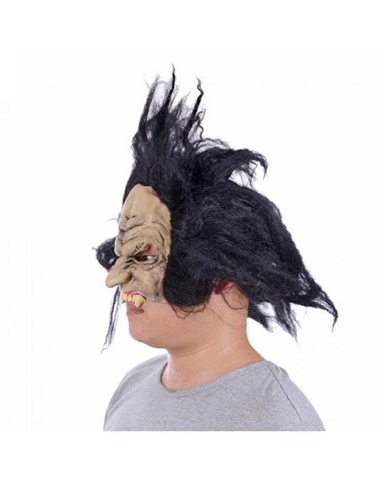 Lateks Dişli Korku Maskesi Saçlı Yarım Surat
