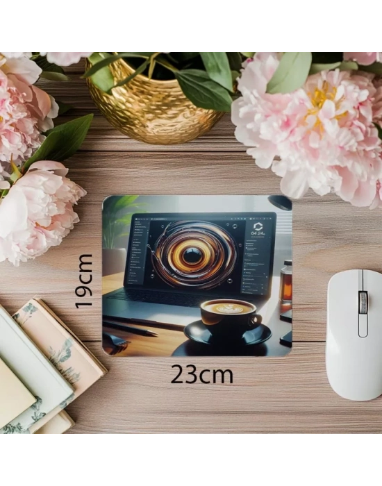 Latte Ring Temalı Karanlık Tasarım Mouse Pad - 19x23 cm 2 mm Dikdörtgen İthal Baskılı Mouse Pad