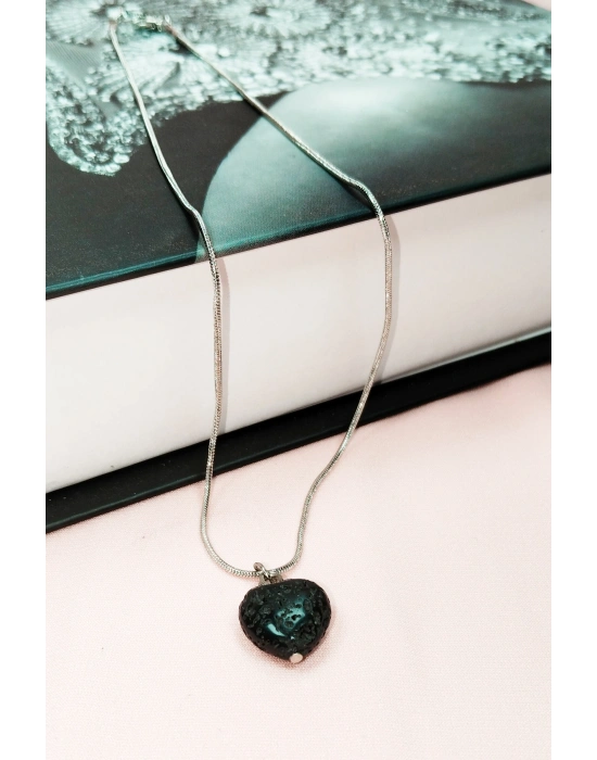 Lav Taşı Doğal Taşı Zincirli El Yapımı Kolye Uç: 1,5 cm Zincir: 20 cm Kutulu