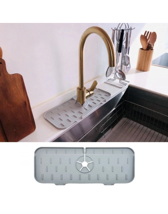 ®  Lavabo İçin Silikon Esnek Mat Musluk Sapı Damlama Tutucu Raf Mutfak Tezgahı Sıçrama Koruma