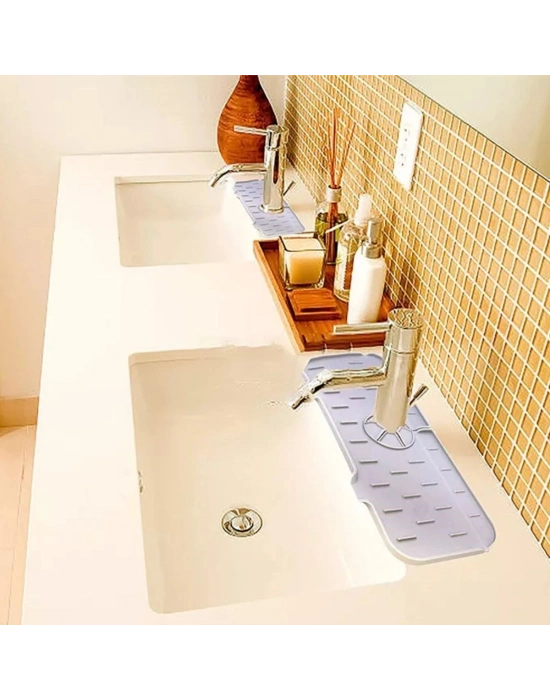 ®  Lavabo İçin Silikon Esnek Mat Musluk Sapı Damlama Tutucu Raf Mutfak Tezgahı Sıçrama Koruma