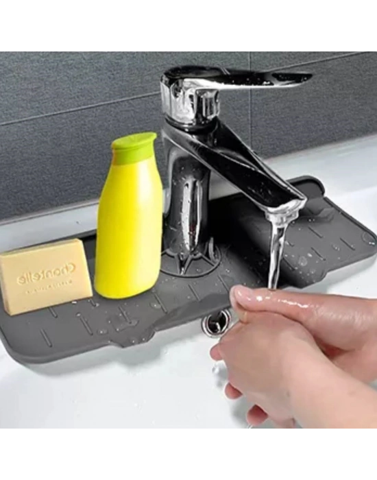 ®  Lavabo İçin Silikon Esnek Mat Musluk Sapı Damlama Tutucu Raf Mutfak Tezgahı Sıçrama Koruma