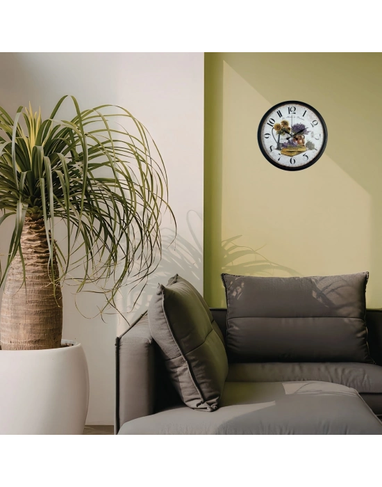 Lavanta Bahçesi Dekoratif Siyah 36 Cm Duvar Saati