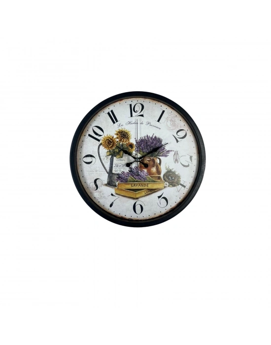 Lavanta Bahçesi Dekoratif Siyah 36 Cm Duvar Saati