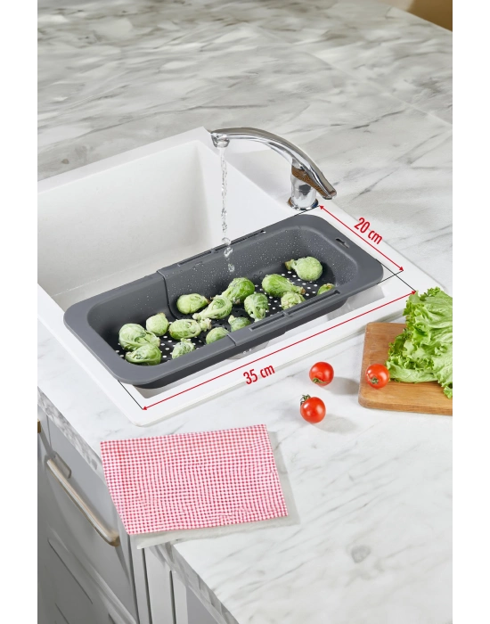 Lavoba İçi Sürgülü Açılır Kapanır Sebze Meyve Süzgeci Füme (Açık 38,5 Cm Kapalı 34,50 Cm )