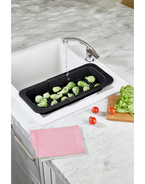 Lavoba İçi Sürgülü Açılır Kapanır Sebze Meyve Süzgeci Siyah (Açık 38,5 Cm Kapalı 34,50 Cm )